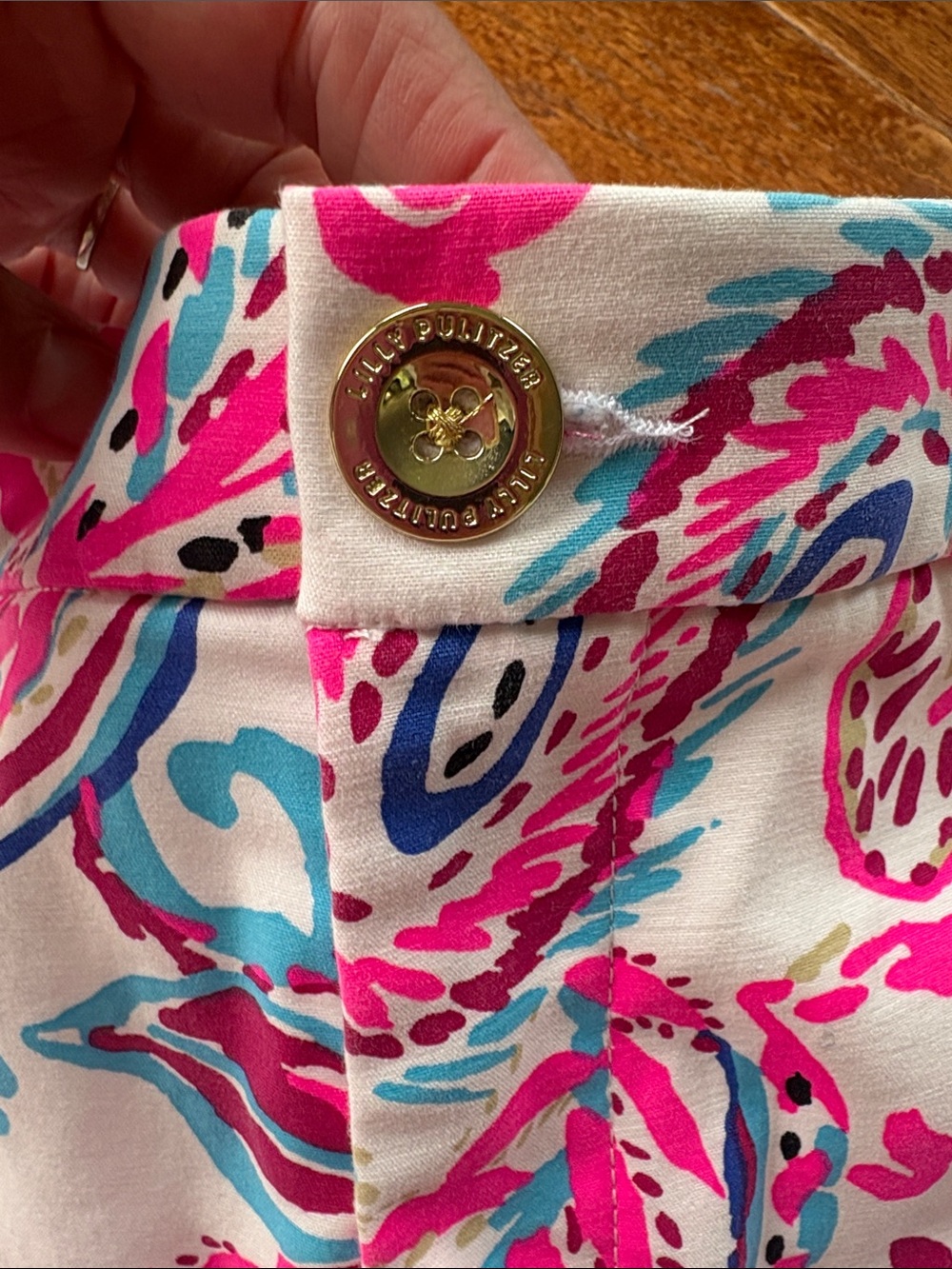 Lilly Pulitzer White Shorts with Pink & Blue Paisley Print - Picture 2 of 6